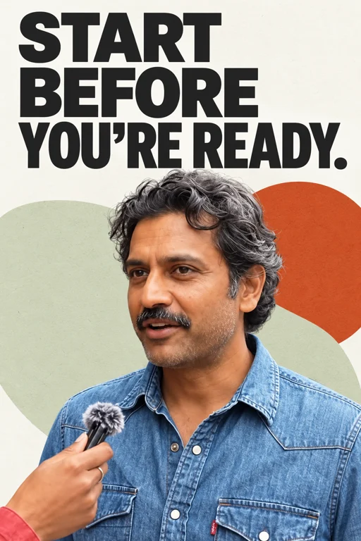 AI-generated sample cover: Start before you’re ready, with the interview speaker