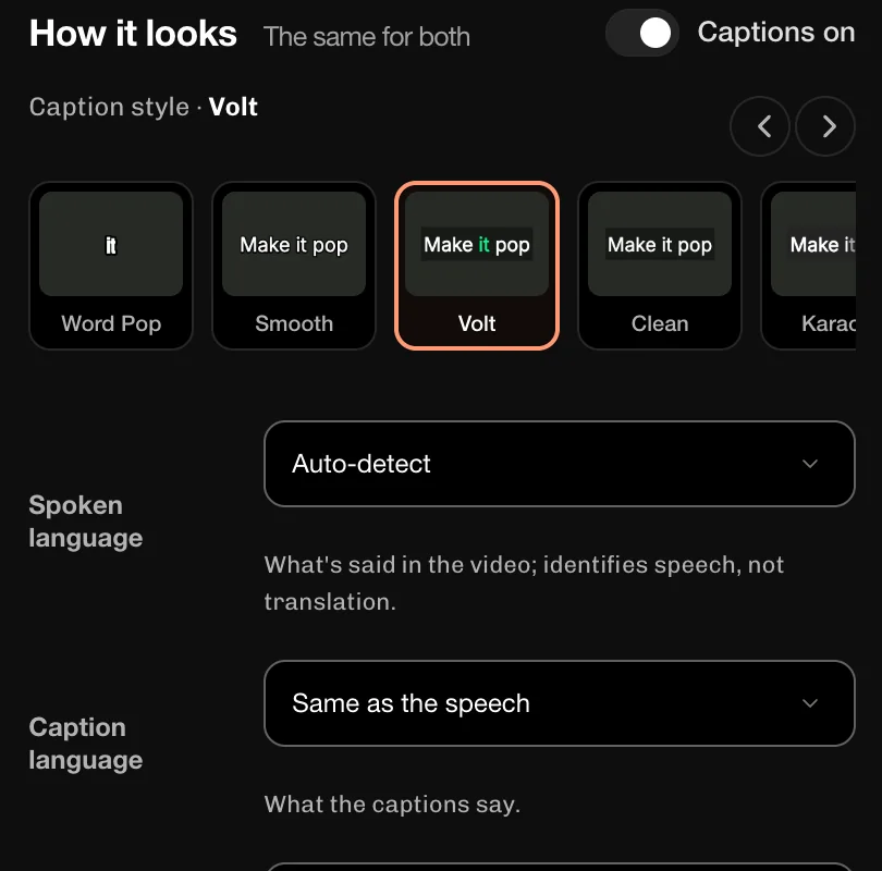 Spoken language aur Caption language, jahan Hinglish chunna hai