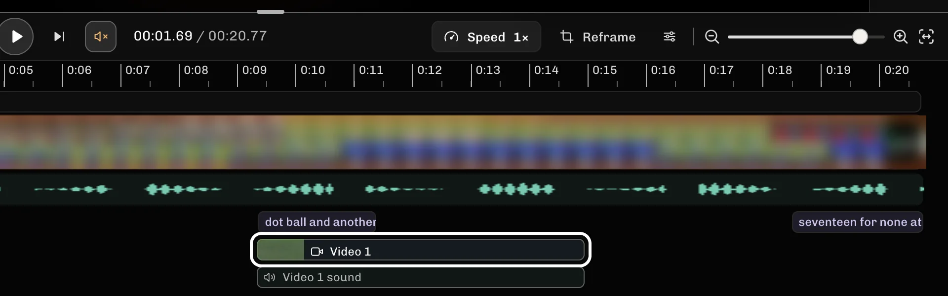 ReelFyre Editor, step 1: Select the B-roll block on the timeline.