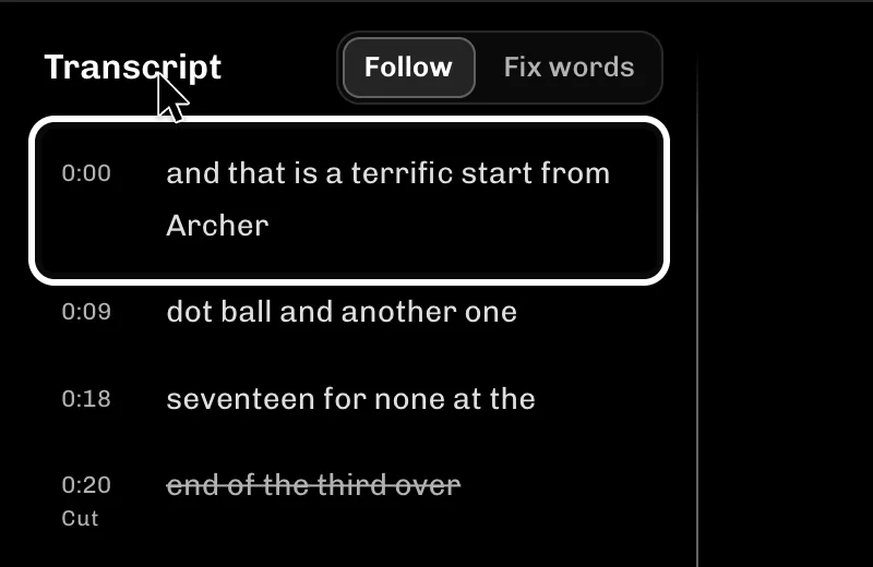 ReelFyre Editor, step 2: Select the word that is wrong.