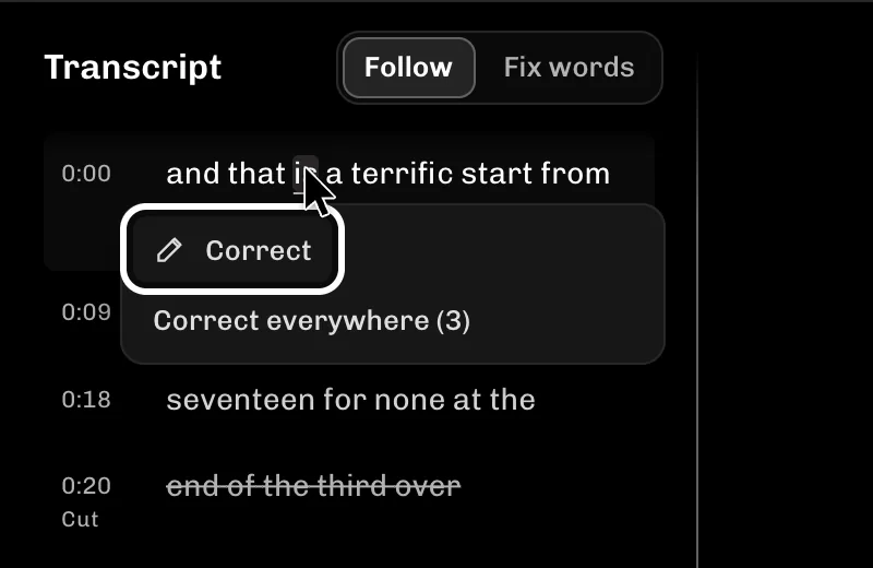 Transcript me Correct aur Correct everywhere