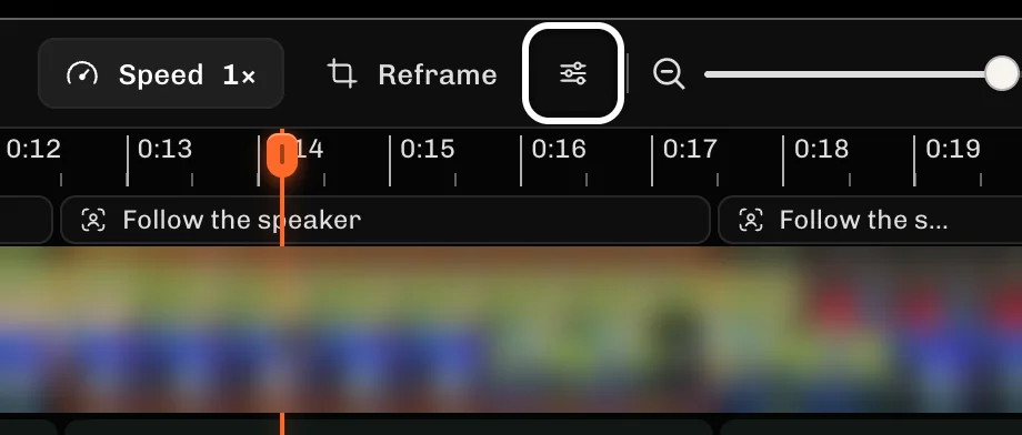 ReelFyre Editor, step 2: Select Trim, hide, delete and more to open the section's panel.