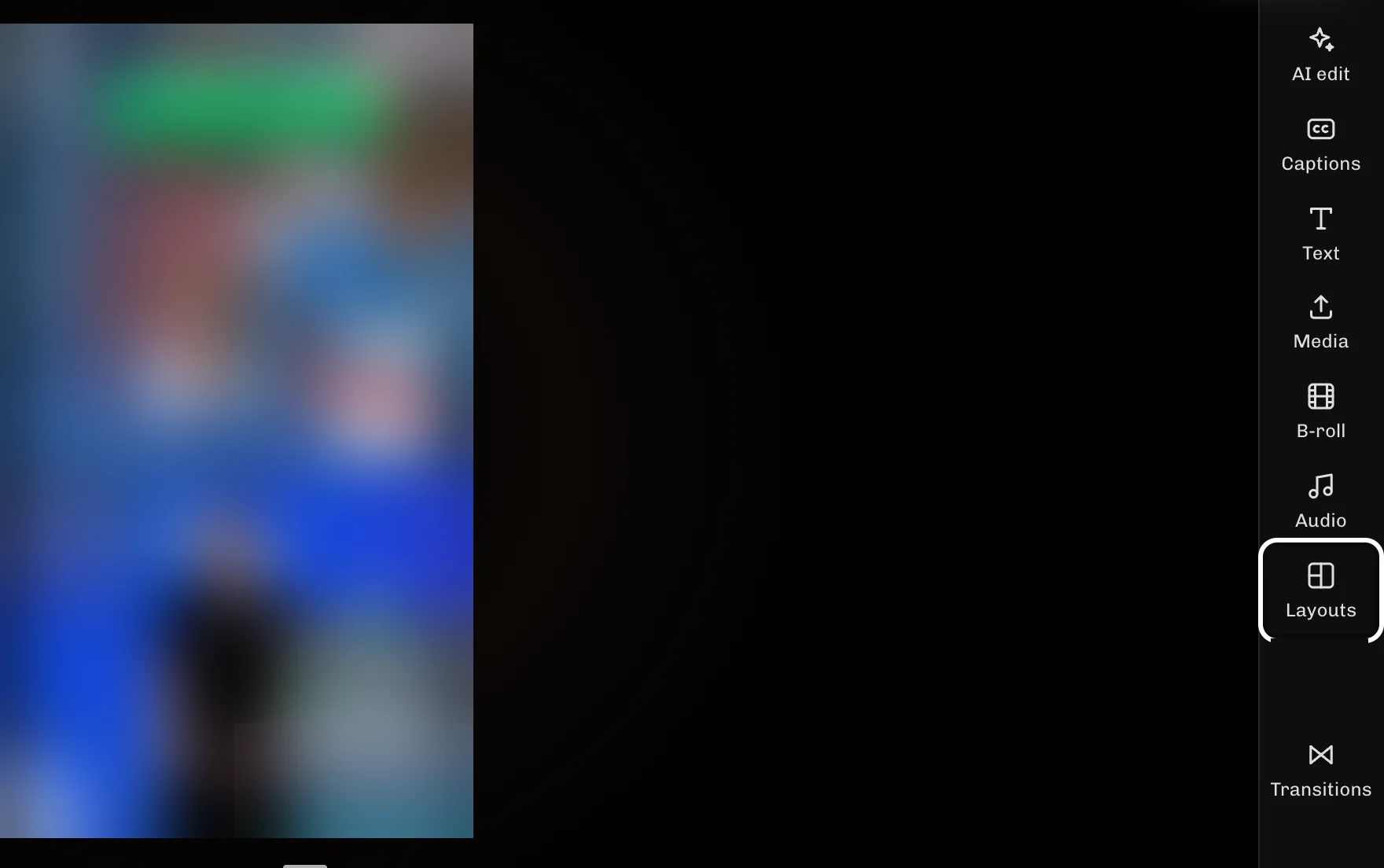 ReelFyre Editor, step 1: Select Layouts to see how the picture can fill the frame.