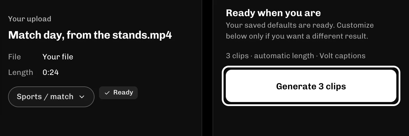 Generate 3 clips button