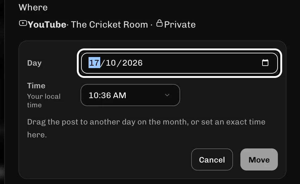 ReelFyre Calendar, step 2: Enter the new date in Day.