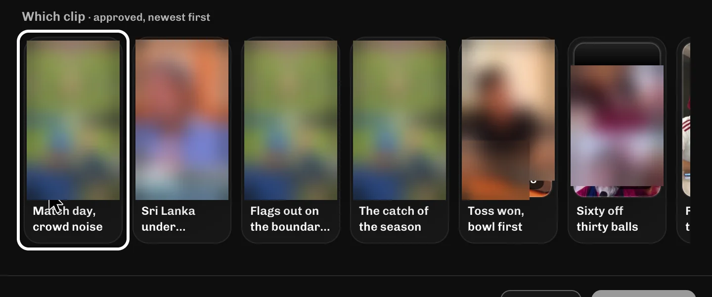 ReelFyre Calendar, step 3: Select the approved clip you want to post.