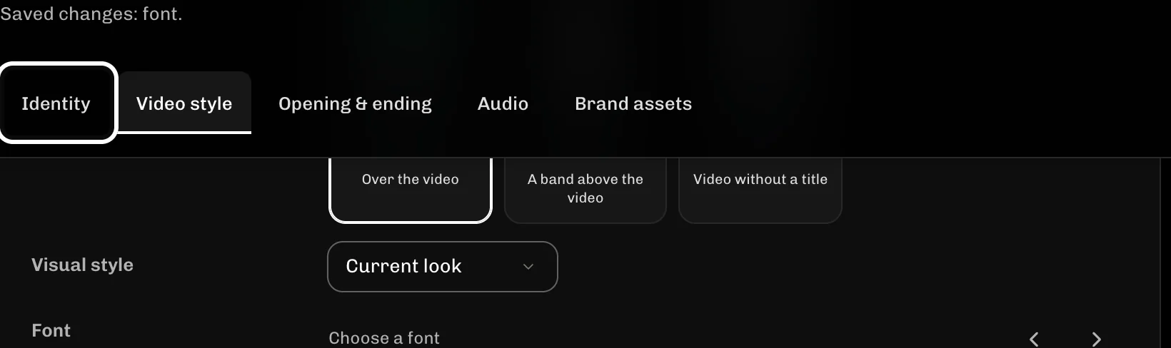 ReelFyre Brand kit, step 3: Select Identity to open your name and colour.