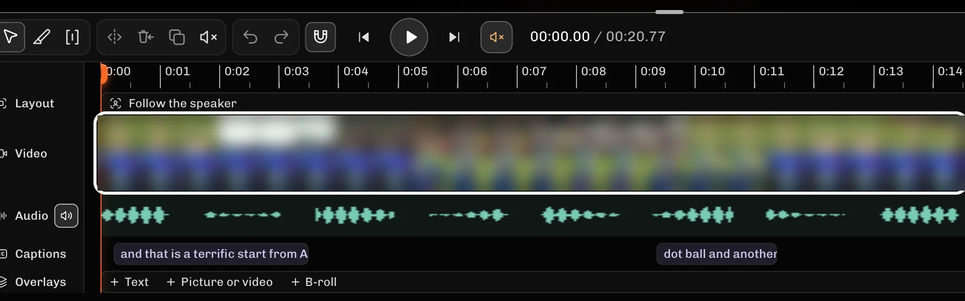 ReelFyre Editor, step 1: Select the section you want to change on the timeline.