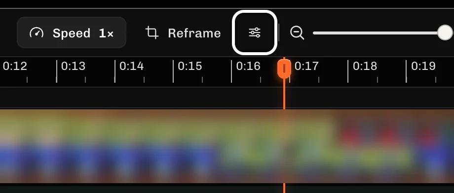 ReelFyre Editor, step 2: Select Trim, hide, delete and more to open its panel.