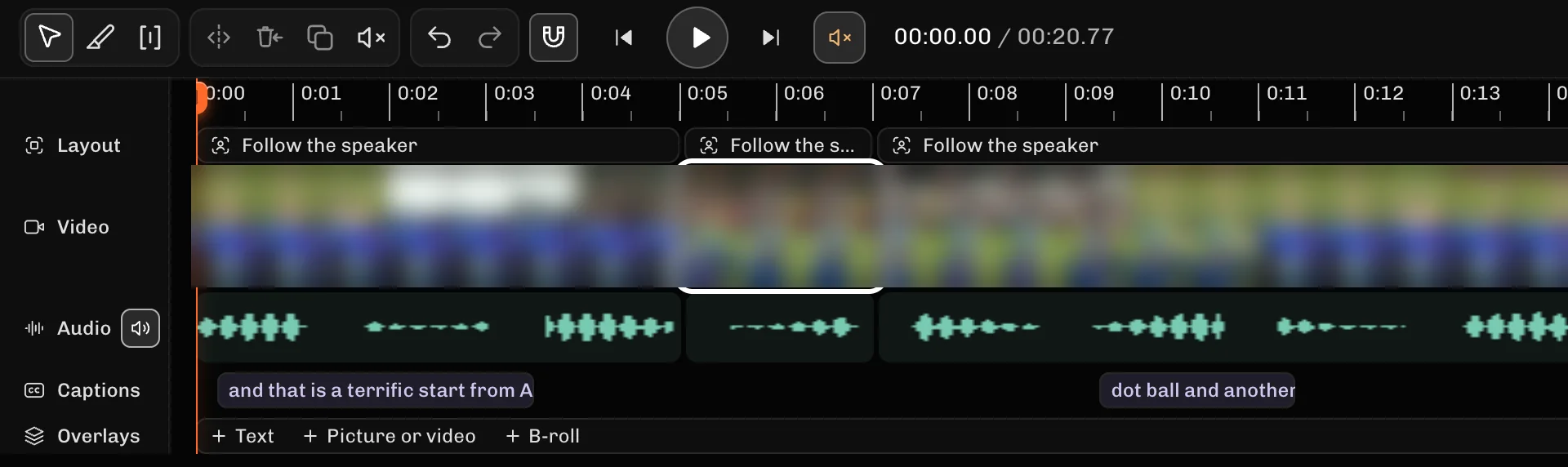 ReelFyre Editor, step 1: Select the section you want to remove.