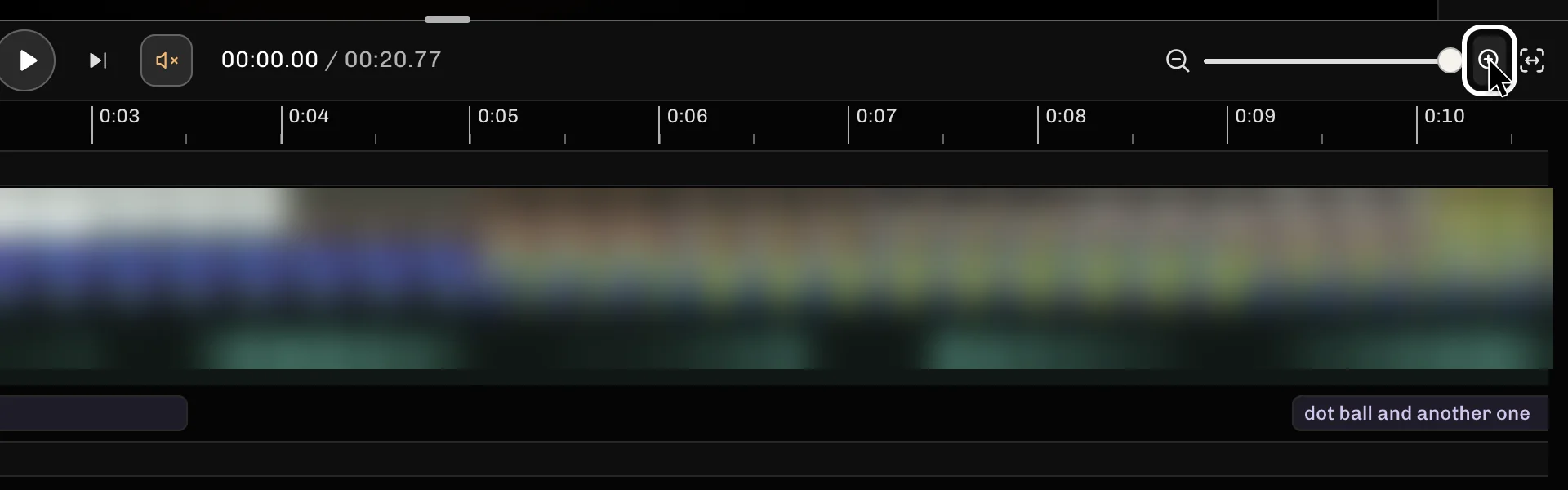 ReelFyre Editor, step 1: Select Zoom in to look closer at the timeline.